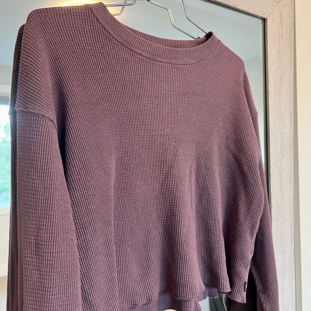 TNA Aritzia cotton waffle shirt, purple extra small
